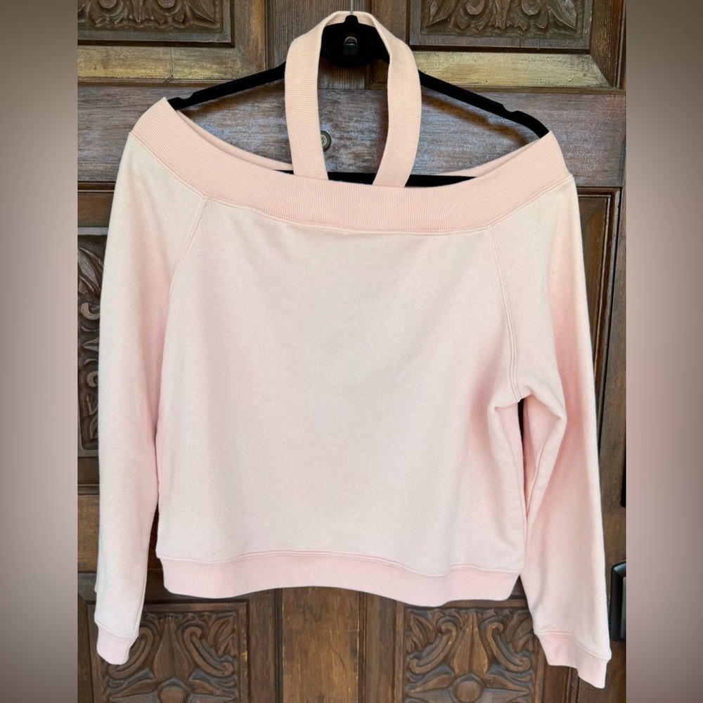 Rebecca Minkoff Light Pink Off-Shoulder Long Sleeve Demi Sweatshirt, Large, NWT